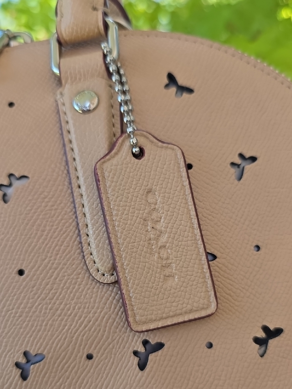 Coach Sierra Satchel Butterflies Perforated Beechwood Beige Hand Bag - Picture 6 of 14